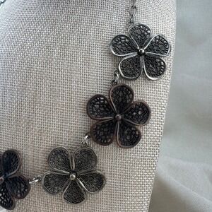 Mixed Metal Filigree Flower Necklace and Earring Set Silver Copper Two Tone Boho